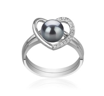 Coeur Noir 6-7mm AAAA-qualité perles d'eau douce 925/1000 Argent-Bague perles