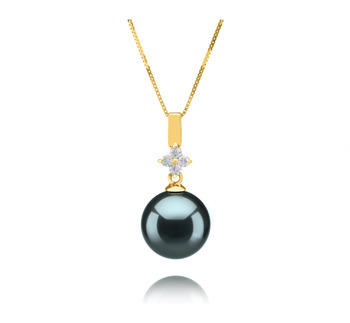 Hilda Noir 10-11mm AAA-qualité de Tahiti 585/1000 Or Jaune-pendentif en perles