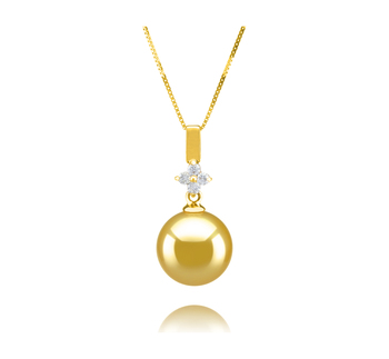 Hilda Or 10-11mm AAA-qualité des Mers du Sud 585/1000 Or Jaune-pendentif en perles