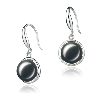 Holly Noir 9-10mm AA-qualité perles d'eau douce 925/1000 Argent-Boucles d'oreilles en perles