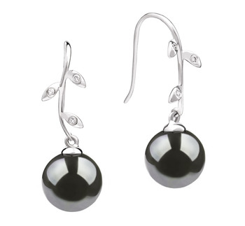 Honora Noir 9-10mm AAA-qualité de Tahiti 585/1000 Or Blanc-Boucles d'oreilles en perles