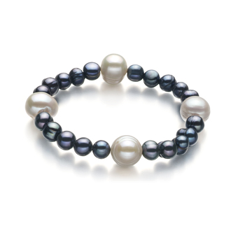 Irina Noir et Blanc 6-11mm A-qualité perles d'eau douce -Bracelet de perles