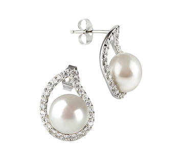 Isabella Blanc 9-10mm AA-qualité perles d'eau douce 925/1000 Argent-Boucles d'oreilles en perles