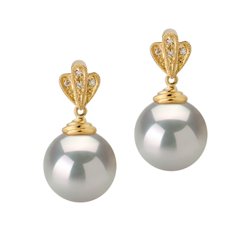 Ivana Blanc 10-11mm AAA-qualité des Mers du Sud 585/1000 Or Jaune-Boucles d'oreilles en perles