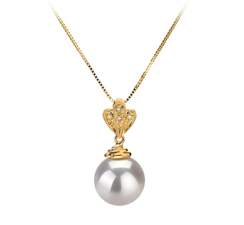 Ivana Blanc 10-11mm AAA-qualité des Mers du Sud 585/1000 Or Jaune-pendentif en perles