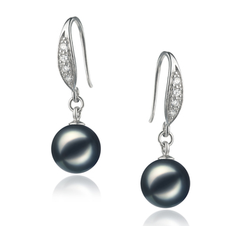 Rieubon Noir 8-9mm AA-qualité Akoya du Japon 925/1000 Argent-Boucles d'oreilles en perles