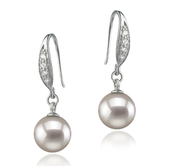 Rieubon Blanc 8-9mm AA-qualité Akoya du Japon 925/1000 Argent-Boucles d'oreilles en perles