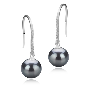 Janet fishhook Noir 10-11mm AAA-qualité de Tahiti 925/1000 Argent-Boucles d'oreilles en perles