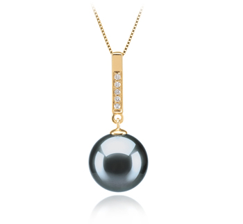 Janet Noir 10-11mm AAA-qualité de Tahiti 585/1000 Or Jaune-pendentif en perles