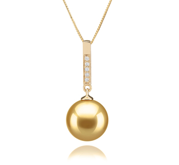 Janet Or 10-11mm AAA-qualité des Mers du Sud 585/1000 Or Jaune-pendentif en perles