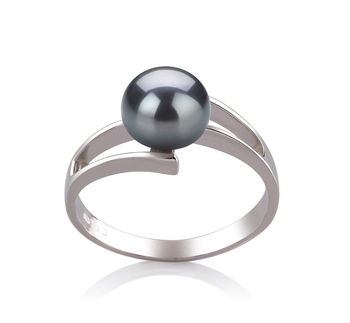 Jenna Noir 7-8mm AAA-qualité perles d'eau douce 925/1000 Argent-Bague perles