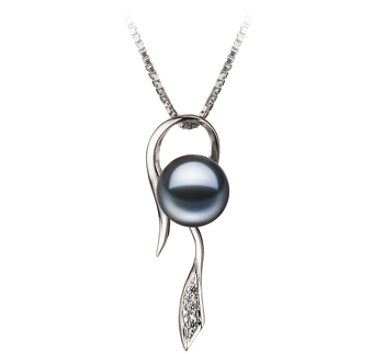 Jennifer Noir 7-8mm AAAA-qualité perles d'eau douce 925/1000 Argent-pendentif en perles