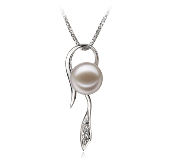 Jennifer Blanc 7-8mm AAAA-qualité perles d'eau douce 925/1000 Argent-pendentif en perles