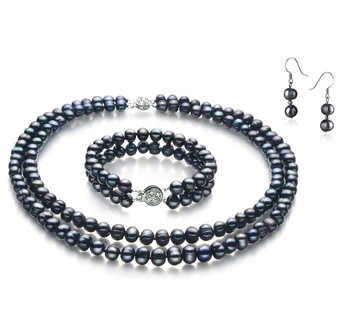 Julika Noir 6-7mm A-qualité perles d'eau douce 925/1000 Argent-un set en perles