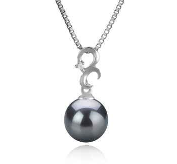 Kacey Noir 8-9mm AA-qualité Akoya du Japon 925/1000 Argent-pendentif en perles