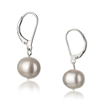 Kaitlyn Blanc 8-9mm A-qualité perles d'eau douce 925/1000 Argent-Boucles d'oreilles en perles