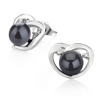 Katie Coeur Noir 7-8mm AA-qualité perles d'eau douce 925/1000 Argent-Boucles d'oreilles en perles