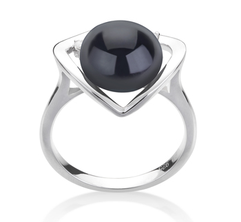 Katie Coeur Noir 9-10mm AA-qualité perles d'eau douce 925/1000 Argent-Bague perles