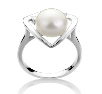 Katie Coeur Blanc 9-10mm AA-qualité perles d'eau douce 925/1000 Argent-Bague perles