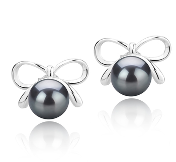 Kayla Noir 8-9mm AAA-qualité de Tahiti 925/1000 Argent-Boucles d'oreilles en perles