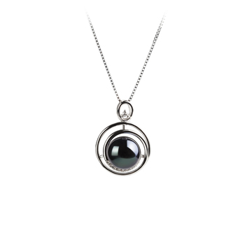 Kelly Noir 9-10mm AA-qualité perles d'eau douce 925/1000 Argent-pendentif en perles