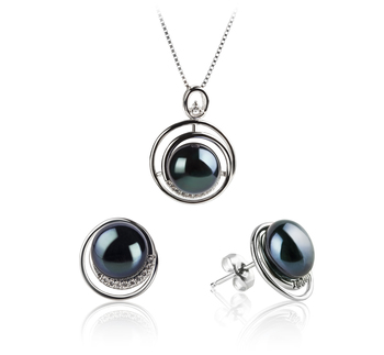 Kelly Noir 9-10mm AA-qualité perles d'eau douce 925/1000 Argent-un set en perles