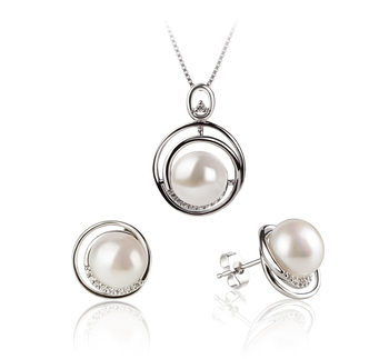 Kelly Blanc 9-10mm AA-qualité perles d'eau douce 925/1000 Argent-un set en perles