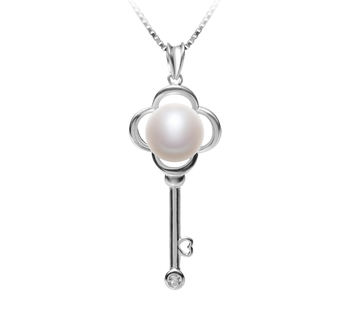 Clé Blanc 8-9mm AAA-qualité perles d'eau douce 925/1000 Argent-pendentif en perles