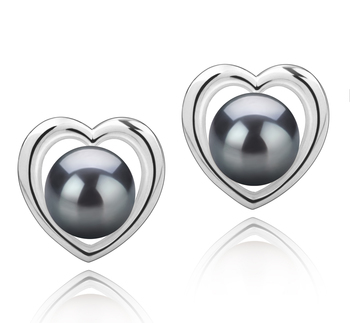 Kimberly-coeur Noir 8-9mm AAA-qualité de Tahiti 925/1000 Argent-Boucles d'oreilles en perles