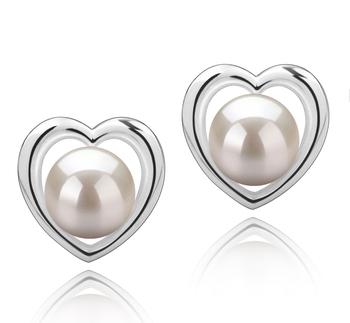 Kimberly-coeur Blanc 8-9mm AAAA-qualité perles d'eau douce 925/1000 Argent-Boucles d'oreilles en perles