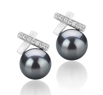 Klarita Noir 7-8mm AAA-qualité perles d'eau douce 925/1000 Argent-Boucles d'oreilles en perles
