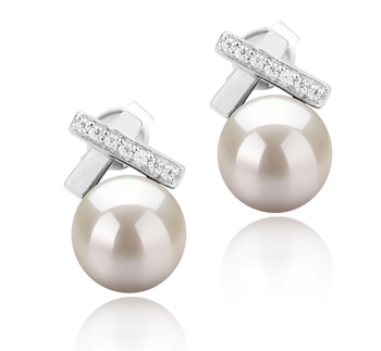 Klarita Blanc 7-8mm AAA-qualité perles d'eau douce 925/1000 Argent-Boucles d'oreilles en perles