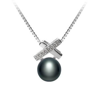 Klarita Noir 7-8mm AAA-qualité perles d'eau douce 925/1000 Argent-pendentif en perles