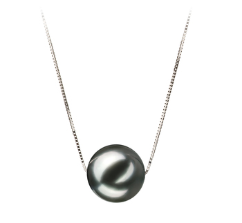 Kristine Noir 10-11mm AA-qualité de Tahiti 585/1000 Or Blanc-pendentif en perles