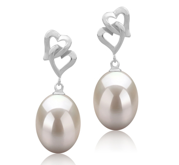 Laura Blanc 9-10mm AAA-qualité perles d'eau douce 925/1000 Argent-Boucles d'oreilles en perles