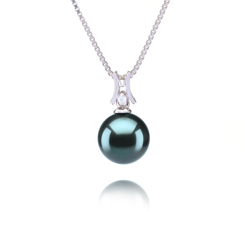 Lauren Noir 9-10mm AAA-qualité de Tahiti 925/1000 Argent-pendentif en perles