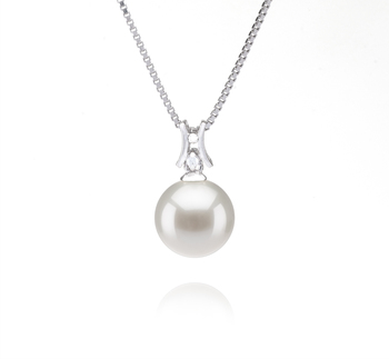 Lauren Blanc 9-10mm AAAA-qualité perles d'eau douce 925/1000 Argent-pendentif en perles