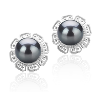Leonie Noir 9-10mm AAA-qualité de Tahiti 925/1000 Argent-Boucles d'oreilles en perles