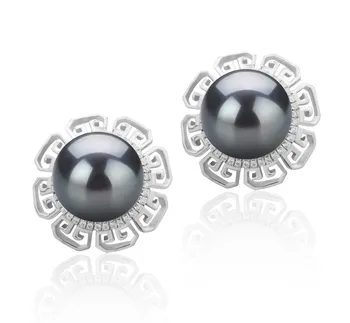 Boucles D'oreilles Argent Perles Noires De Tahiti Véritables 10mm - ROSEMIMOSA - Neuf Avec étiquettes