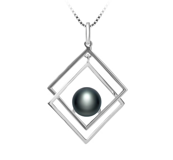 Lilian Noir 8-9mm AAA-qualité perles d'eau douce 925/1000 Argent-pendentif en perles