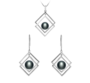 Lilian Noir 8-9mm AAA-qualité perles d'eau douce 925/1000 Argent-un set en perles