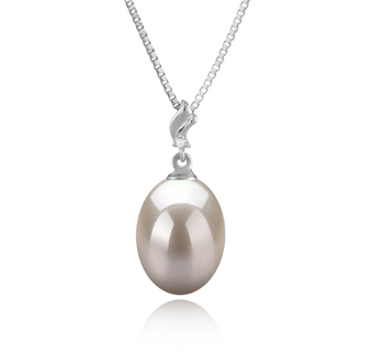 Lindsay Blanc 9-10mm AAA-qualité perles d'eau douce 925/1000 Argent-pendentif en perles