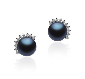 Louisa Noir 7-8mm AA-qualité perles d'eau douce 925/1000 Argent-Boucles d'oreilles en perles