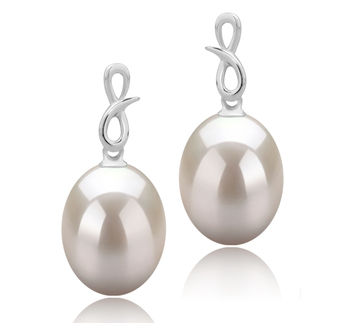 Lucille Blanc 9-10mm AAA-qualité perles d'eau douce 925/1000 Argent-Boucles d'oreilles en perles