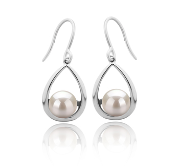 Marcia Blanc 7-8mm AAAA-qualité perles d'eau douce 925/1000 Argent-Boucles d'oreilles en perles