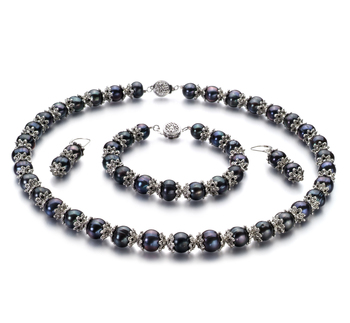 MarieAnt Noir 8-9mm AA-qualité perles d'eau douce 925/1000 Argent-un set en perles
