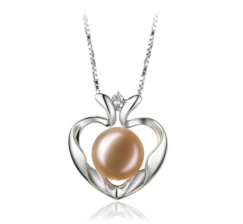 Coeur de Scoubidou Rose 9-10mm AA-qualité perles d'eau douce 925/1000 Argent-pendentif en perles
