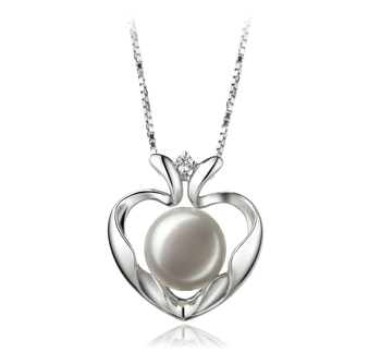 Coeur de Scoubidou Blanc 9-10mm AA-qualité perles d'eau douce 925/1000 Argent-pendentif en perles
