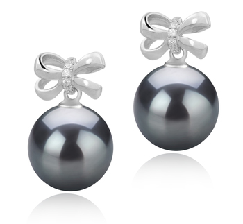 Marte Noir 9-10mm AAA-qualité de Tahiti 925/1000 Argent-Boucles d'oreilles en perles