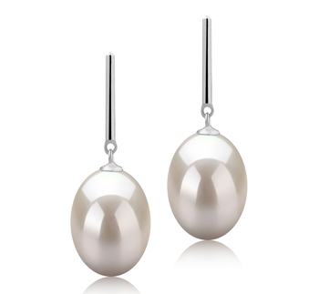 Melinda Blanc 9-10mm AAA-qualité perles d'eau douce 925/1000 Argent-Boucles d'oreilles en perles